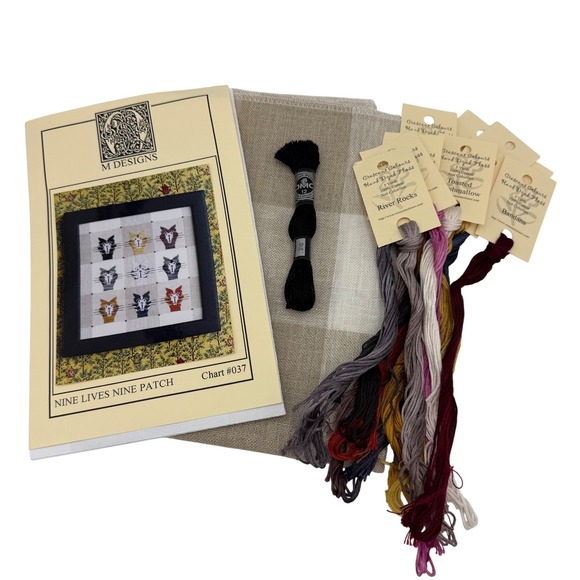 M Designs Other - M Designs Nine Lives Patch Stitch Kit Chart 037 Fabric Floss Cats Crosstitch